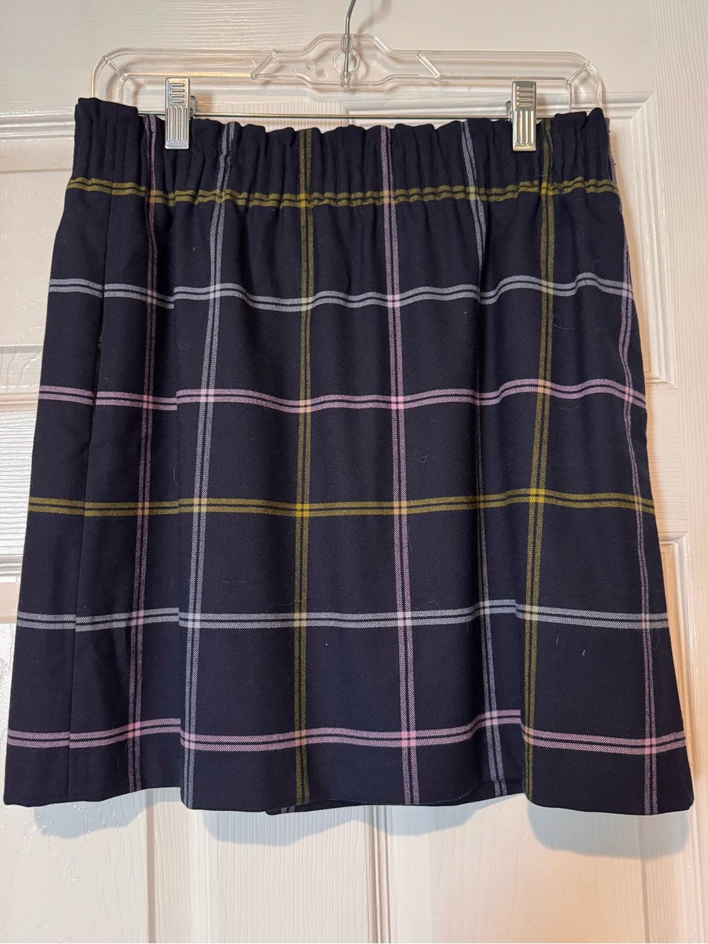 JCrew Plaid Elastic-Waist Mini Skirt in Navy